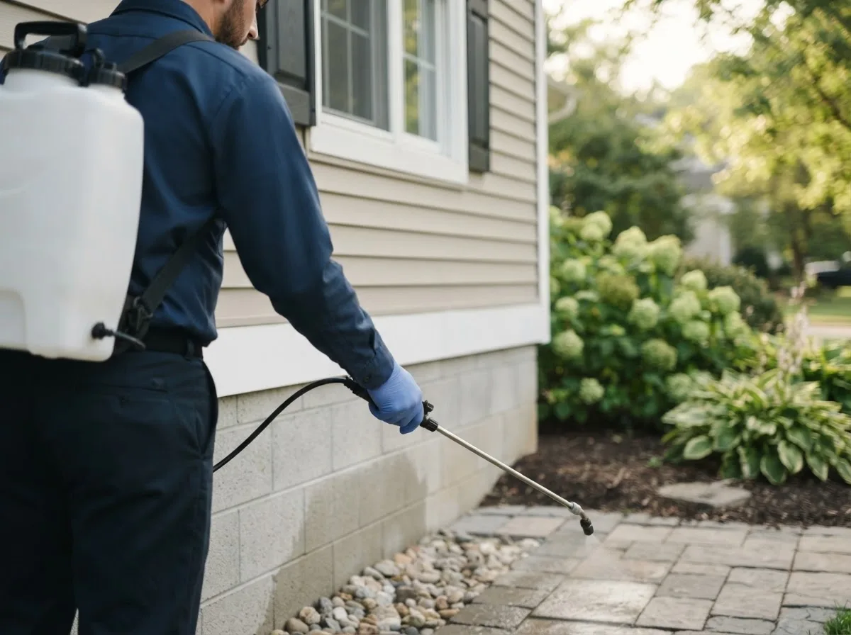 Pest control technician inspecting a home in Rugby, ND